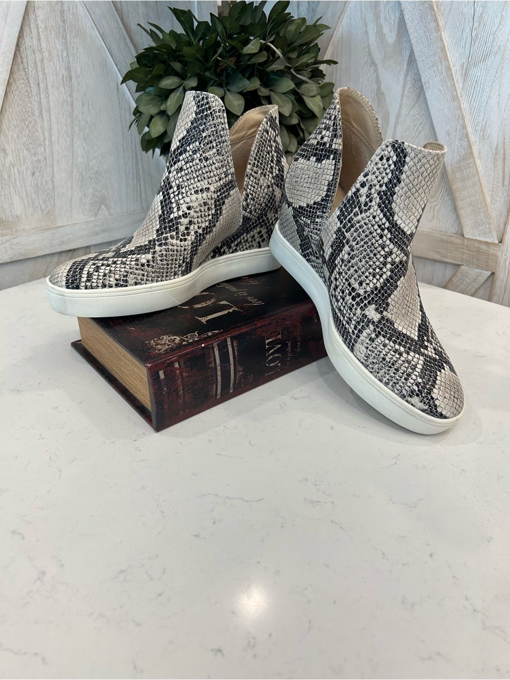 Altar'd State Snake-Print Slip-On High Top Sneakers - Black & White